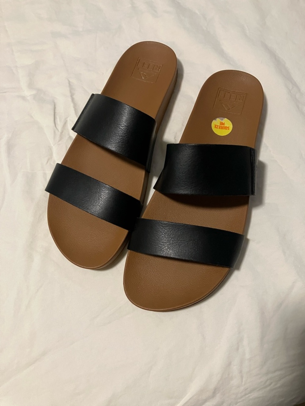Double Strap Slide Sandals in Black and Brown